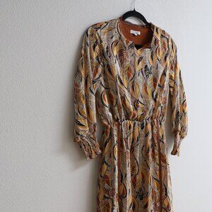 Vintage 70s/80s Boho Long Sleeve Maxi Dress with Elastic Waist